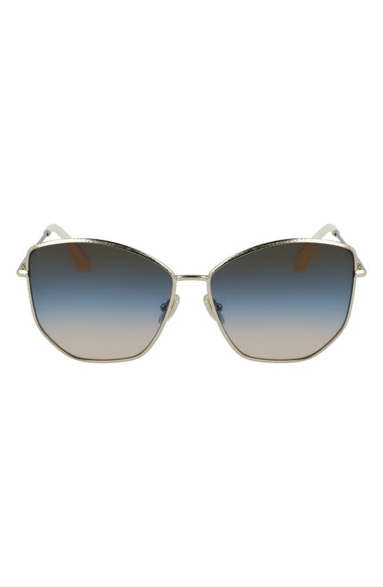 Shop Victoria Beckham Hammered 59mm Sunglasses In Gold-brown Blue Sand