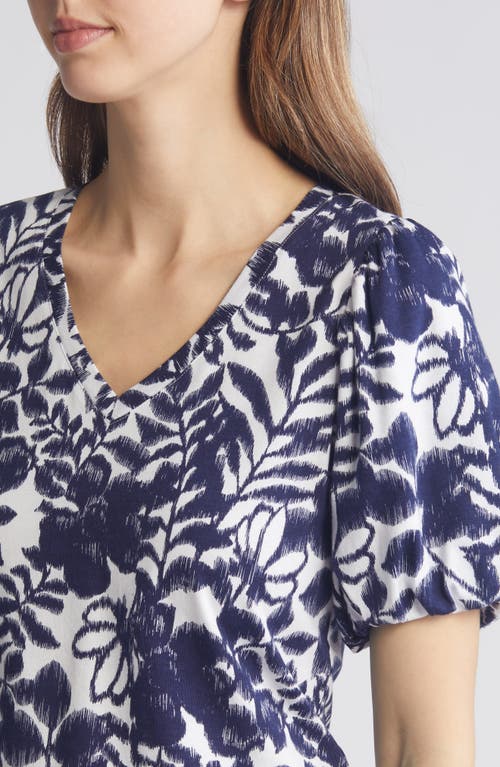 Anne Klein Floral Puff Sleeve T-shirt In Blue/white
