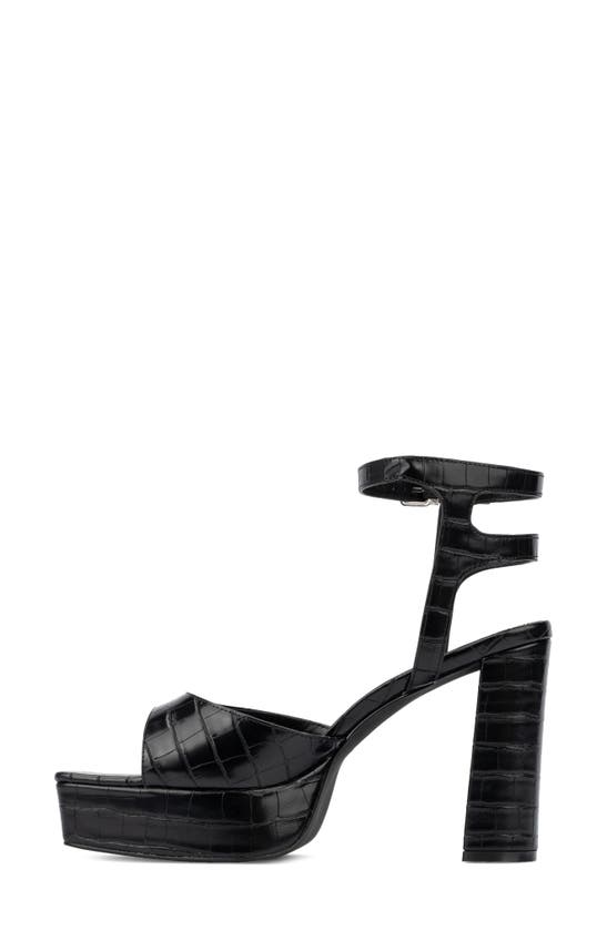 Fashion To Figure Hilari Croc Embossed Platform Heeled Sandal In Black