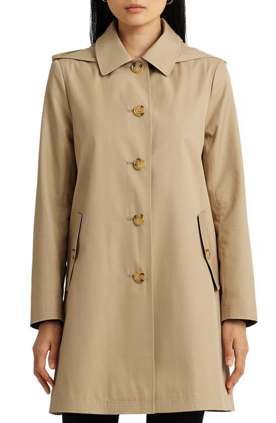 Lauren Ralph Lauren Cotton Blend Coat With Removable Hood In Birch Tan