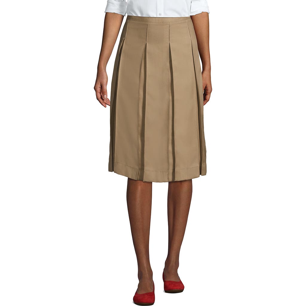 Lands' End School Uniform Solid Box Pleat Skirt Below The Knee In Khaki