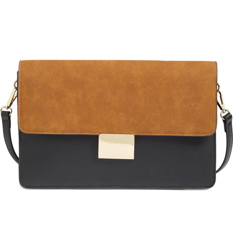 CHELSEA28 Leighton Colorblock Faux Leather Crossbody Bag, Main, color, BLACK/COGNAC