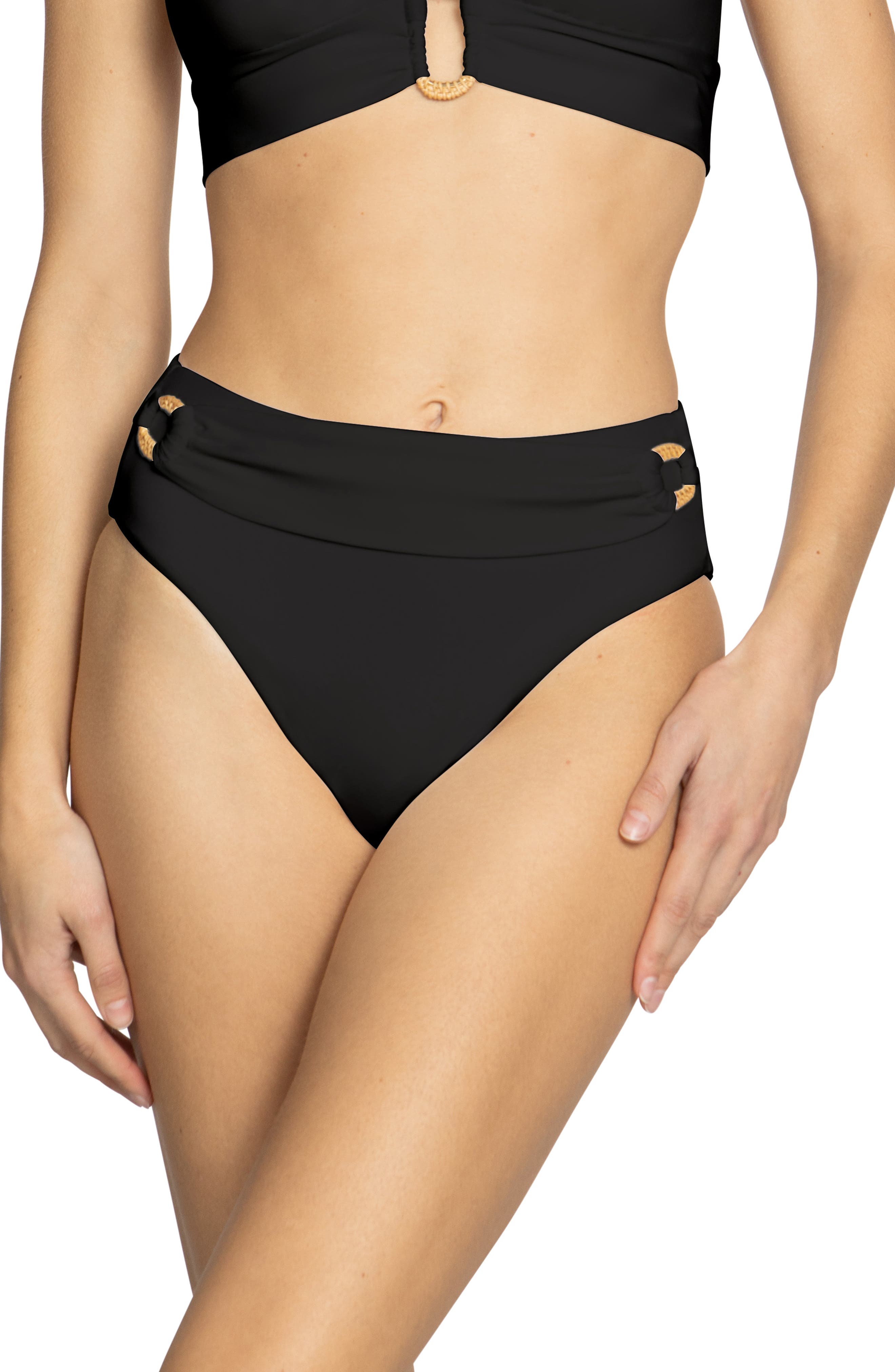 Robin Piccone Margot High Waist Bikini Bottoms in Black Cover