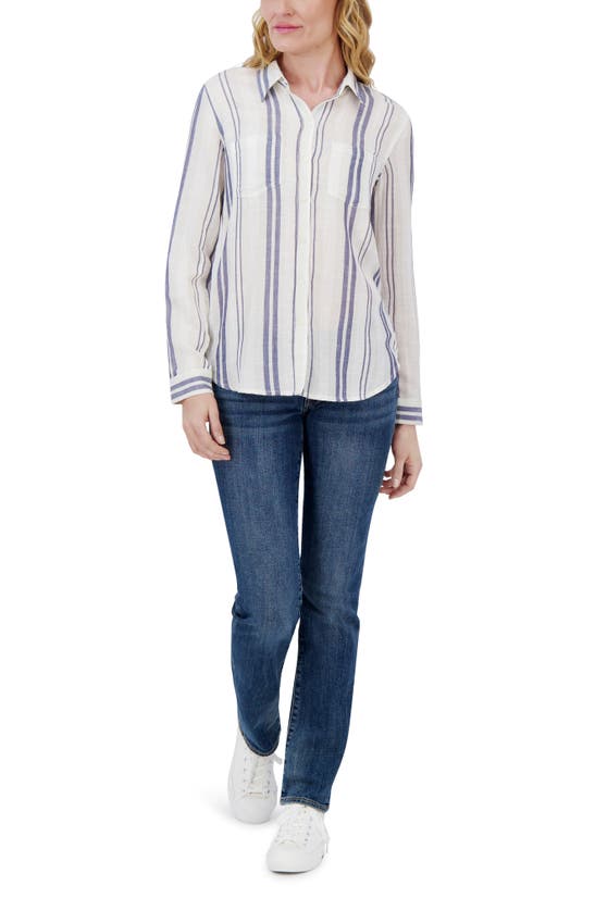 Shop Lucky Brand Stripe Long Sleeve Button-up Shirt In Blue Stripe