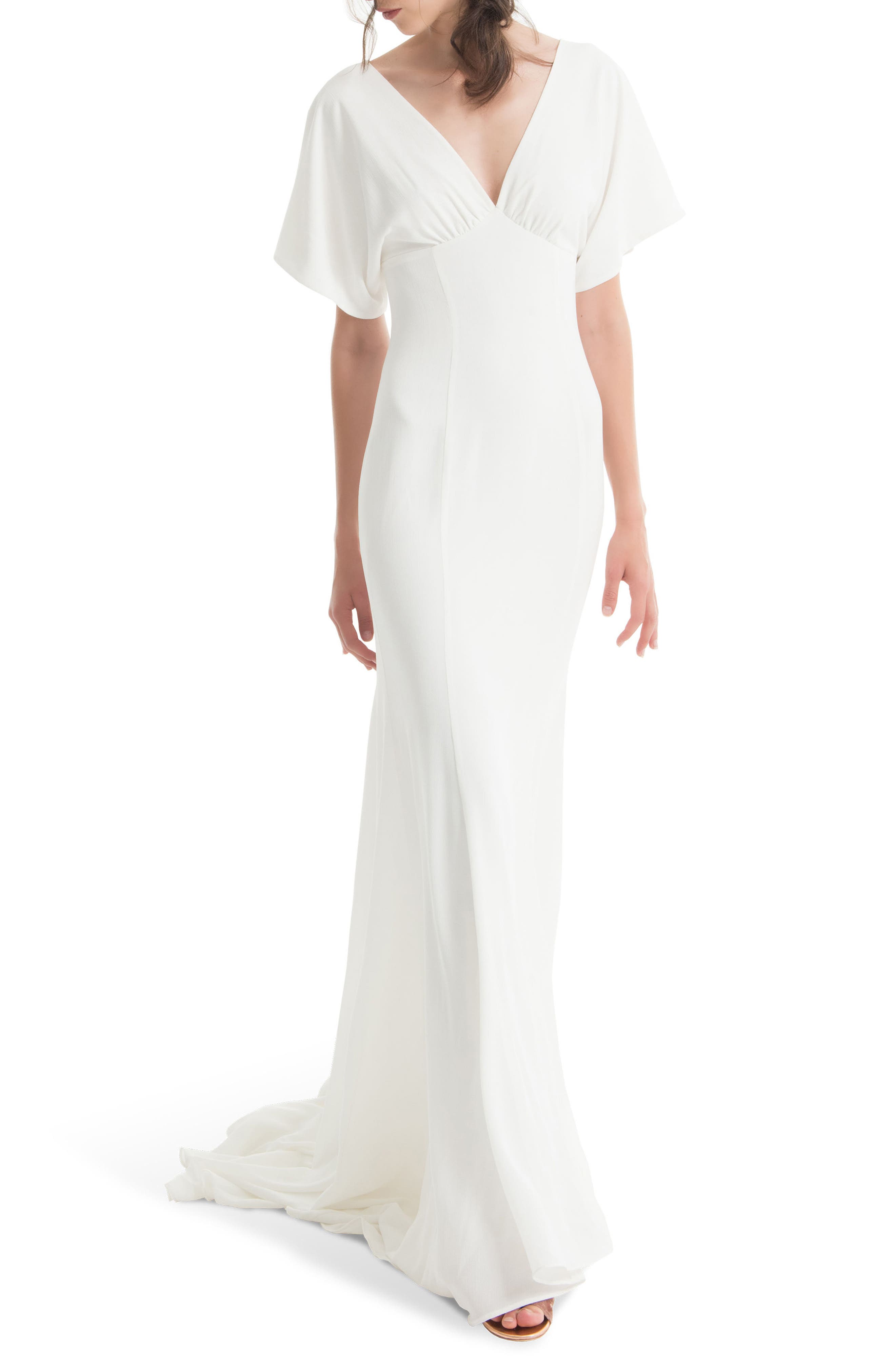 Joanna August Pattie Empire Waist Crepe Gown, White (Nordstrom Exclusive)