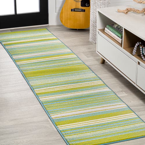 Jonathan Y Duxbury Gradient Ticking Striped Area Rug In Green/blue