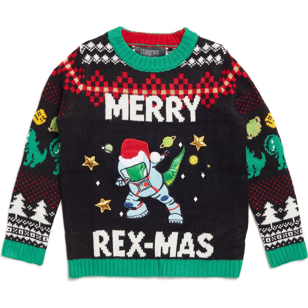 33 Degrees Kids' Rex-mas Dabbing T. Rex Sweater In Black Combo Holiday