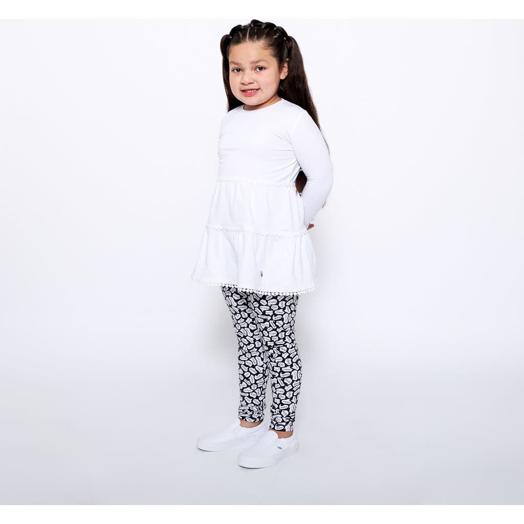 Mixed Up Clothing Girls Tiered Tunic And Legging Set In White/black/hello