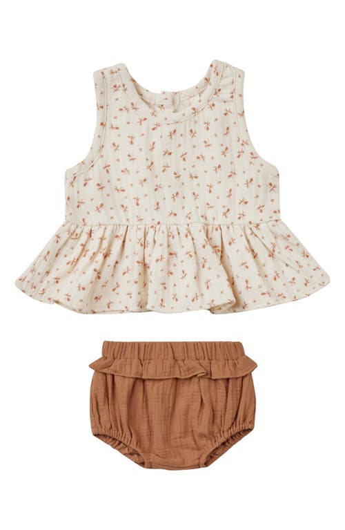 QUINCY MAE Organic Cotton Peplum Tank & Bloomers Clay-Ditsy at Nordstrom, M