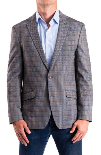 Savile Row Co Tan Plaid Knit Sport Coat In Grey Multi