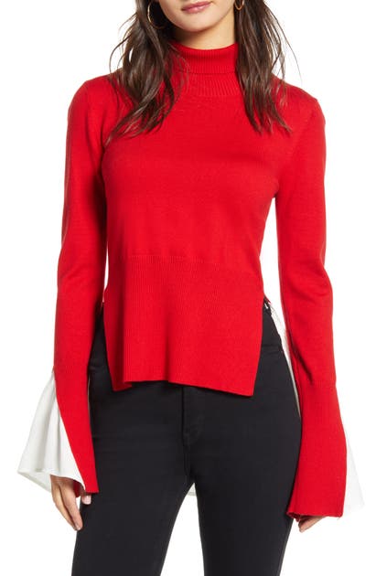 Click to view more detailed imagery on our partner's website English Factory Sweater & Blouse Twofer Combo Top In Red