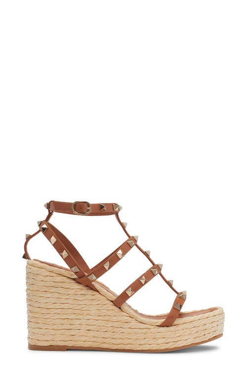 Valentino Garavani Rockstud Espadrille Wedge Sandal In Almond Beige/naturale