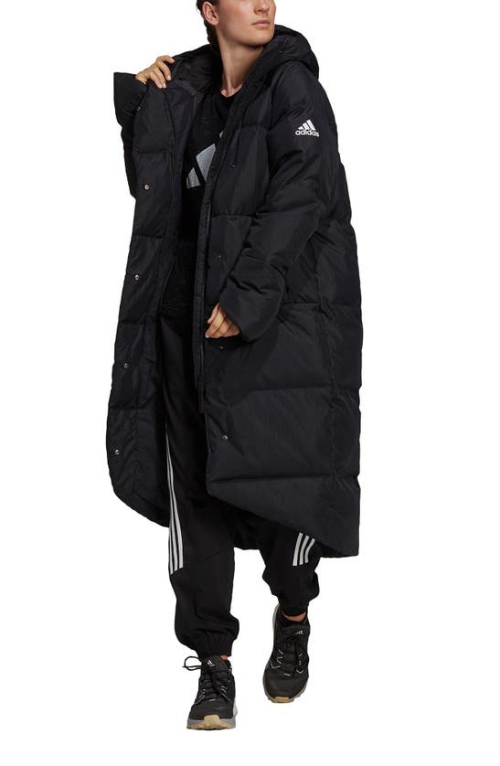 Adidas Originals Big Baffle Water Repellent Down Longline Coat In Black