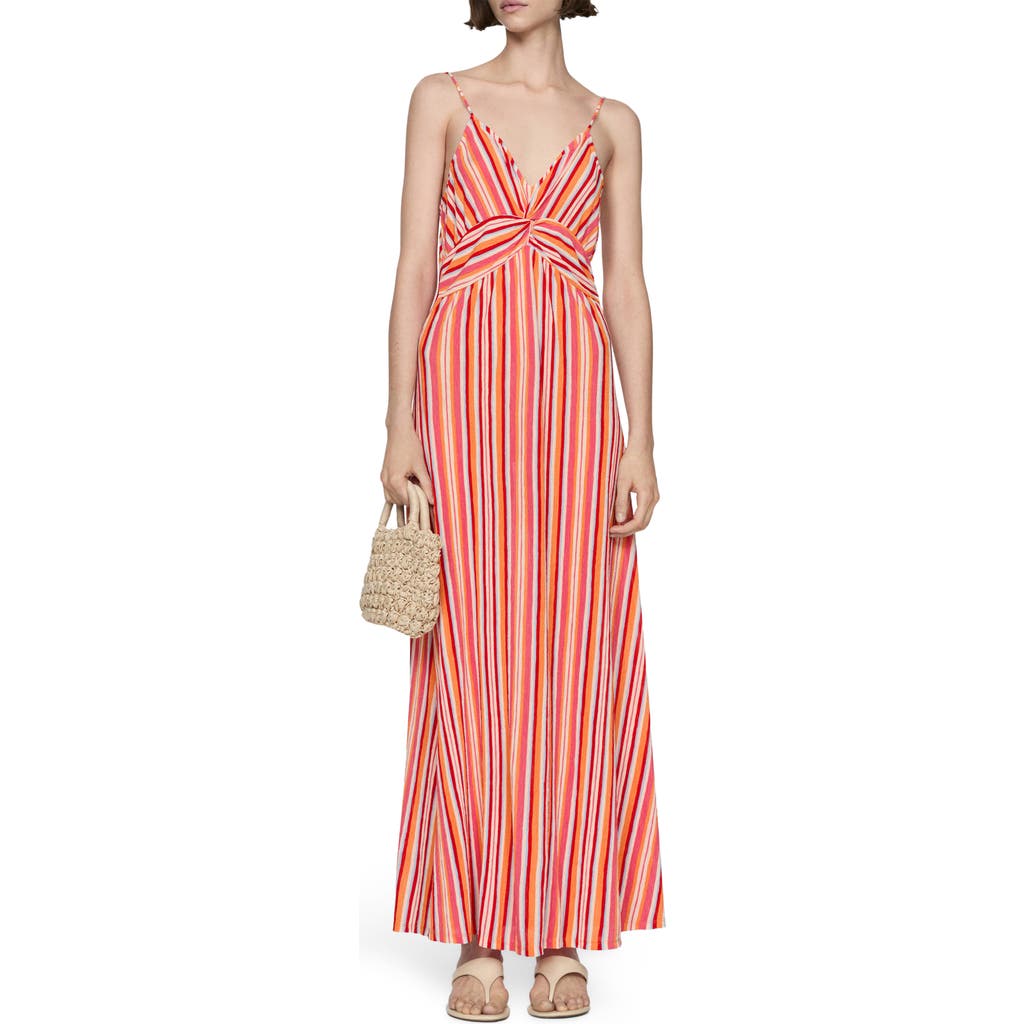 Mango Stripped Print Dress Orange In Orange