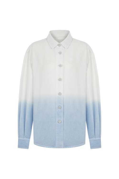 Draped Denim Button-Up Shirt in Multi-Colored
