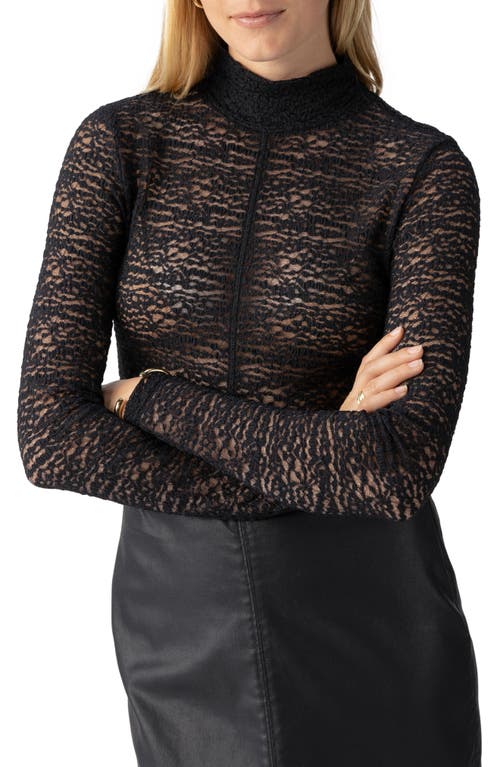 Shop Sanctuary Textured Semisheer Stretch Lace Mock Neck Mesh Top In Black