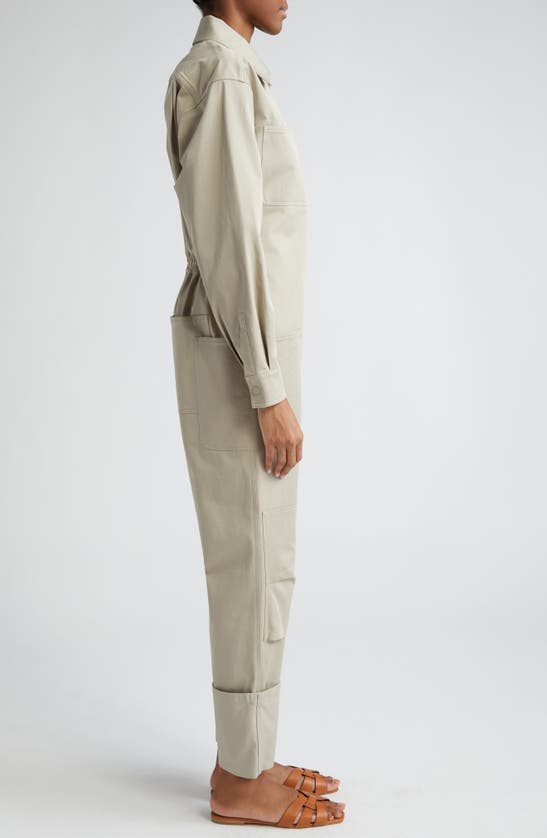 Max Mara Caraibi Stretch Cotton Workwear Jumpsuit In Sage Khaki