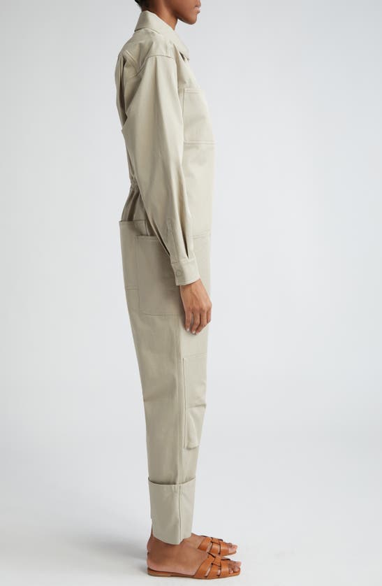 Shop Max Mara Caraibi Stretch Cotton Workwear Jumpsuit In Sage Khaki