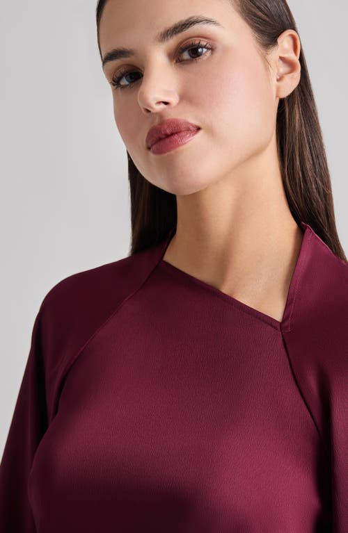 Misook Asymmetrical Bishop Sleeve Blouse In Sangria