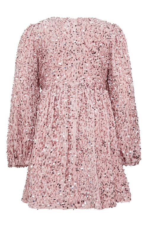 Shop Bardot Junior Kids' Sequin Velour Bow Long Sleeve Dress In Pink Sequin