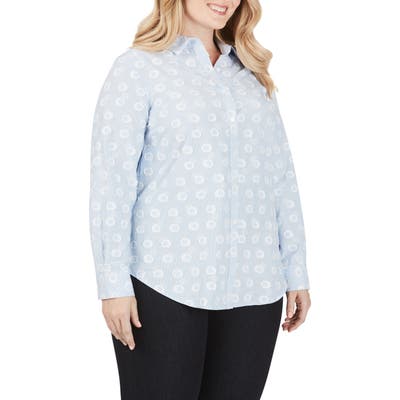 Plus Size Foxcroft Havana Stripe Clip Dot Shirt, Blue