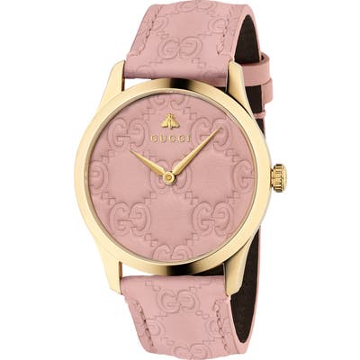 Gucci G-Timeless Logo Leather Strap Watch,