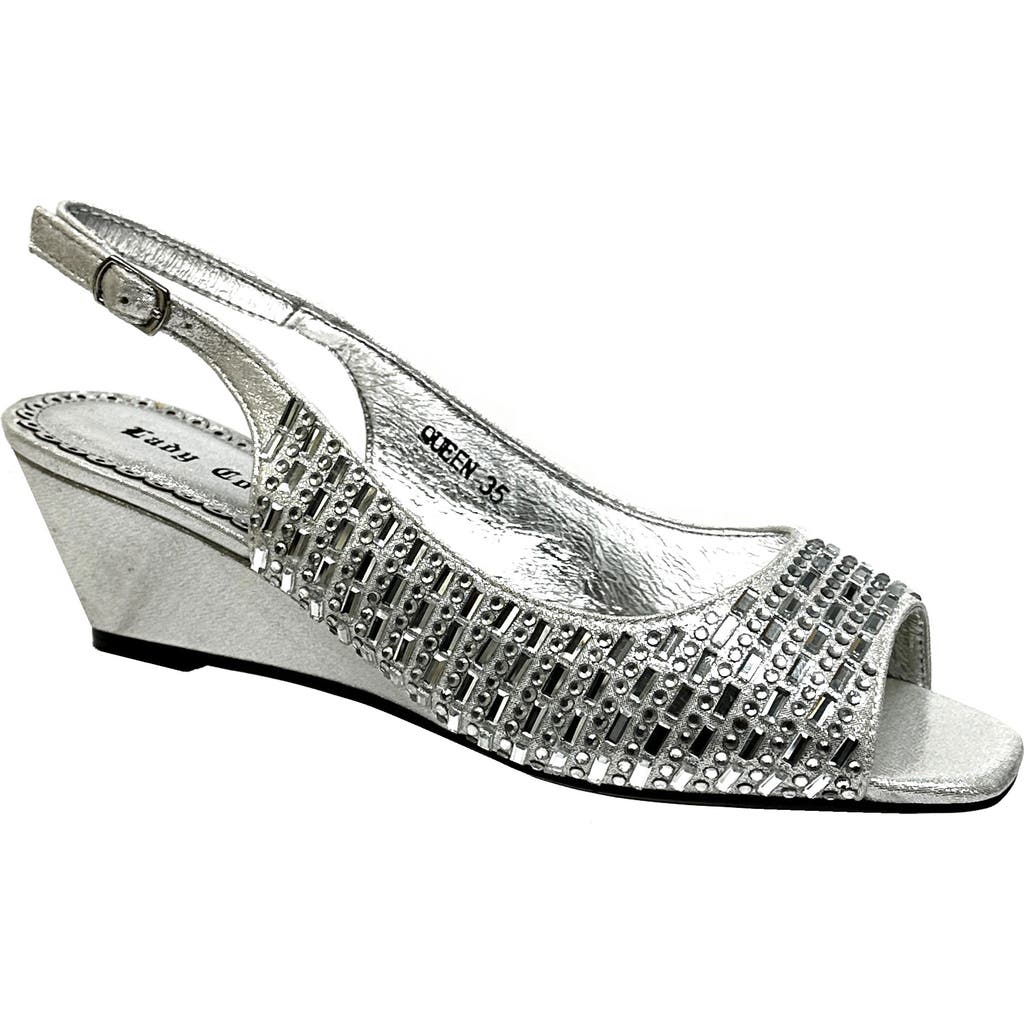 Lady Couture Queen Slingback Wedge Heel Sandal In Silver