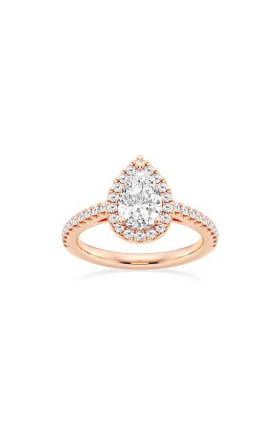 Shop Badgley Mischka Collection 14k Gold Pear Cut Lab Created Diamond Halo Ring In Pink