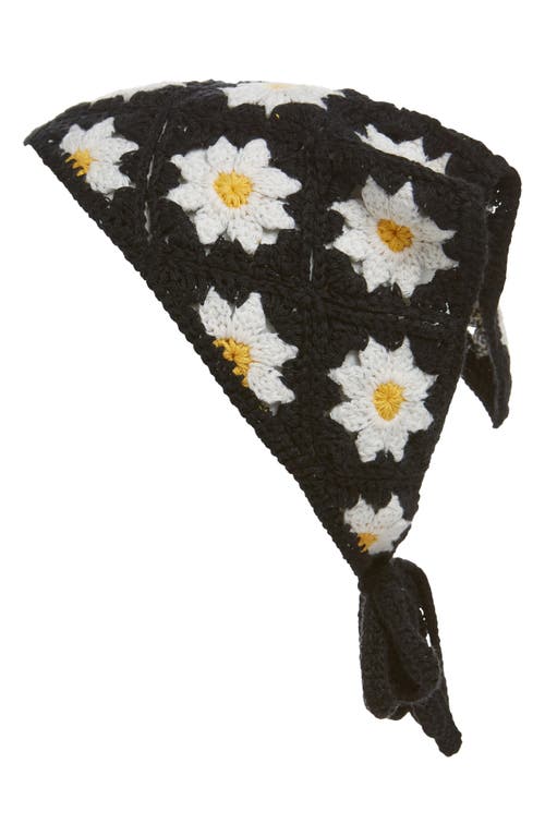 Crochet Daisy Headscarf in Black- White