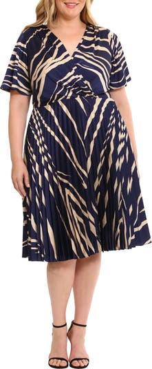 Maggy London Abstract Print Wrap Front Pleated Dress