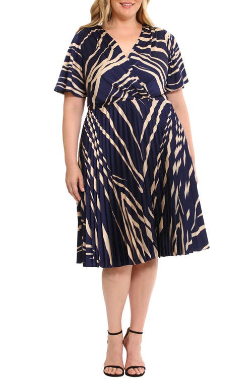 MAGGY LONDON MAGGY LONDON ABSTRACT PRINT WRAP FRONT PLEATED DRESS 