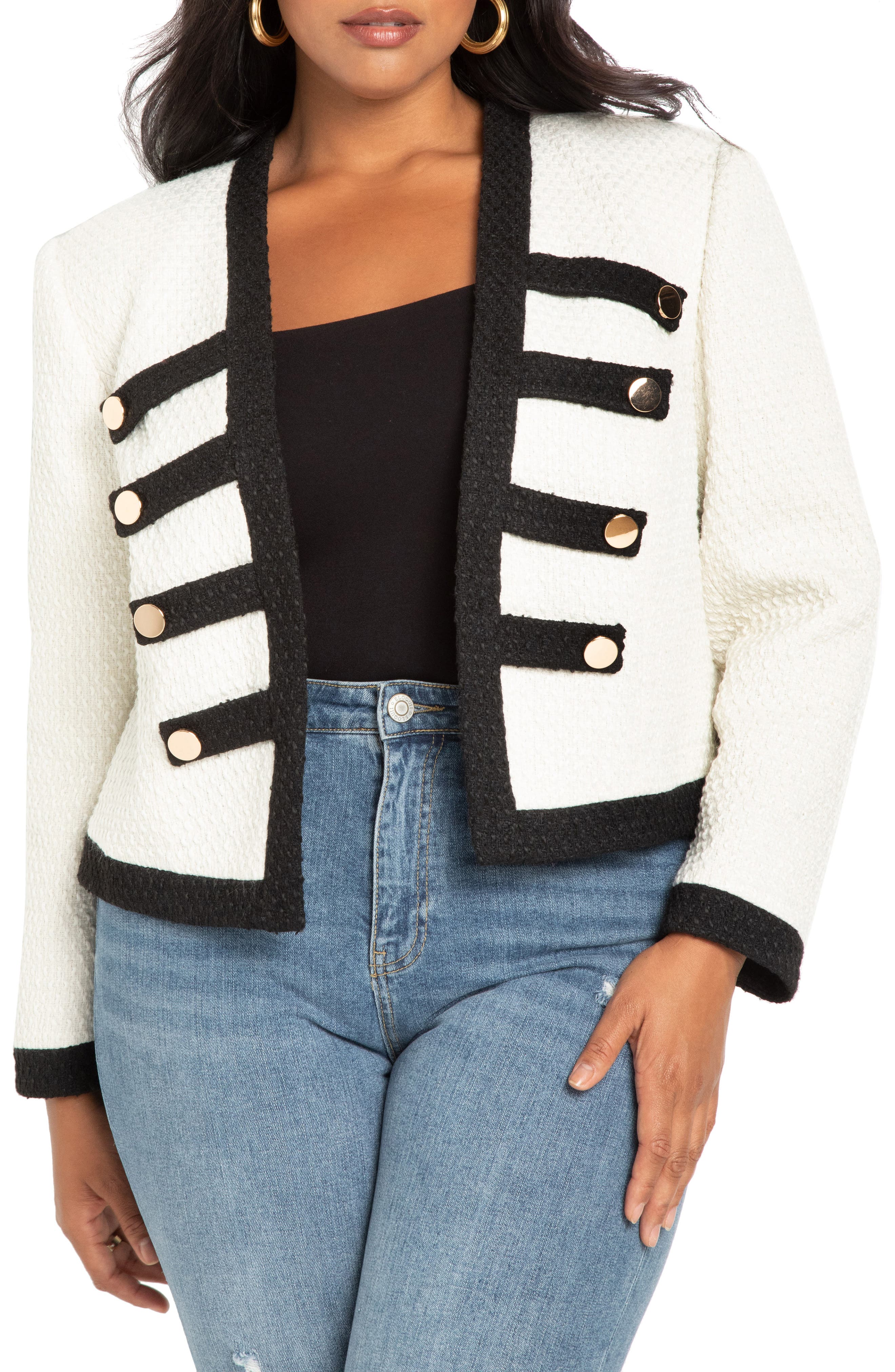 ELOQUII Open Front Tweed Jacket | Nordstrom