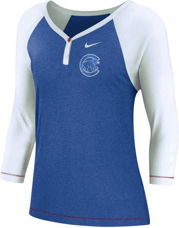Nike Women's Nike Royal Chicago Cubs Henley 3/4-Sleeve Raglan Tri-Blend  Performance V-Neck T-Shirt