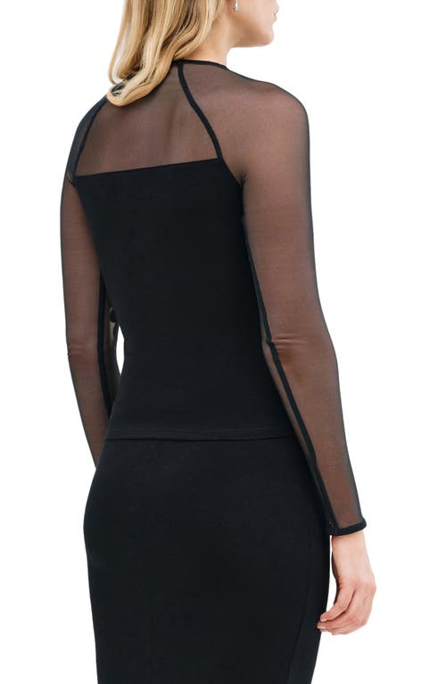 Shop Marcella Skylar Illusion Sleeve Top In Black