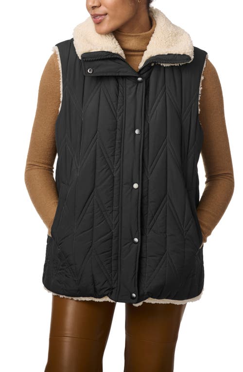 Shop Bernardo Chevron Quilted Faux Shearling Lined Recycled Polyester Reversible Vest In Black