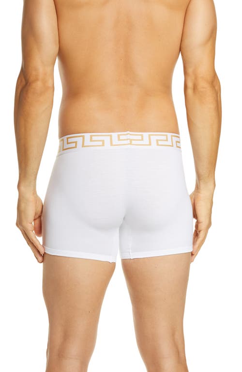 Versace Long Stretch Cotton Trunks In White/gold