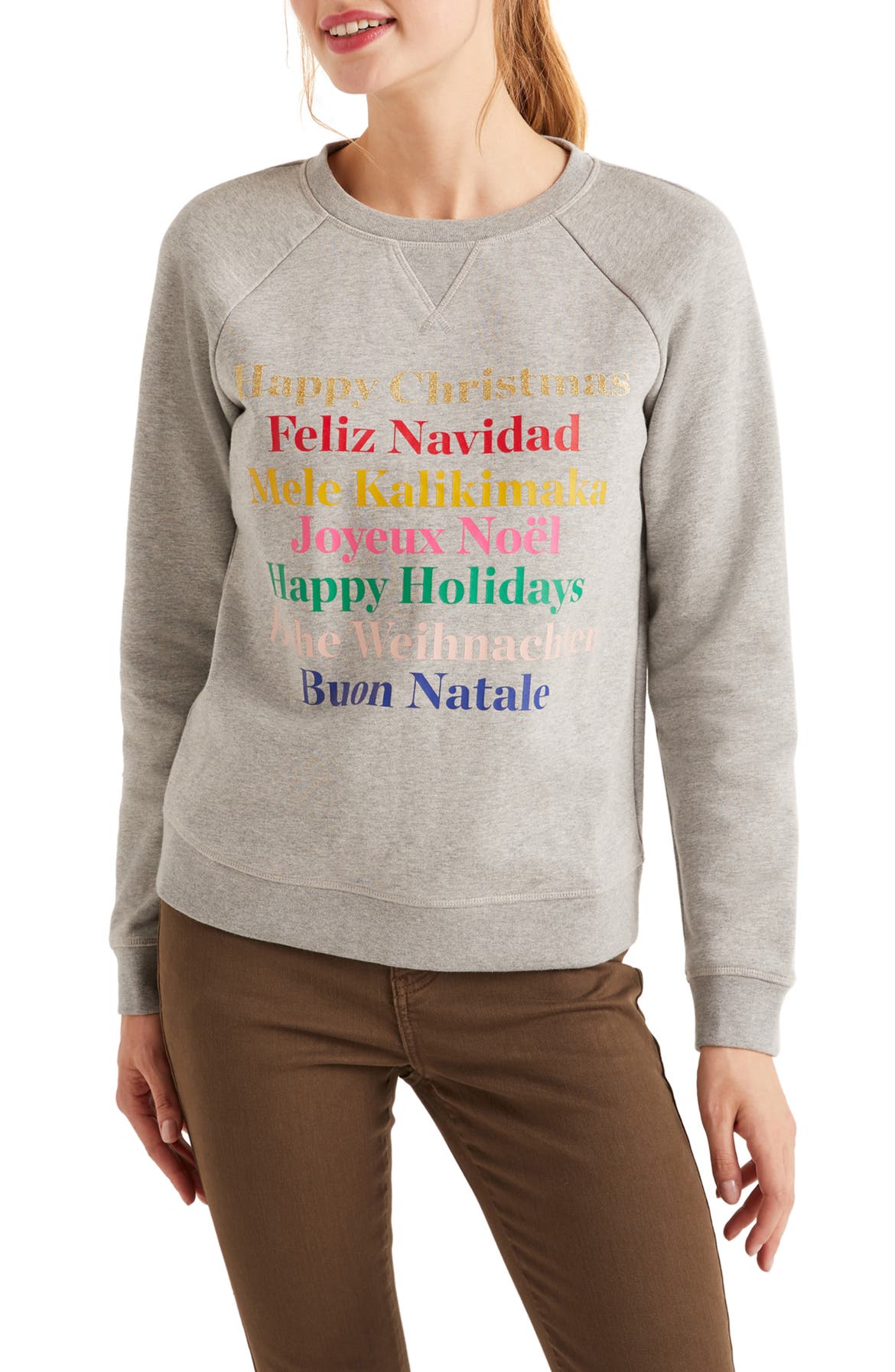 BODEN The Sweatshirt, Main, color, GREY MARL HAPPY CHRISTMAS