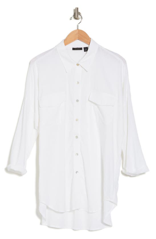 Halogen Oversize Linen Blend Button-up Tunic In Bright White
