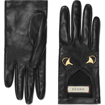 Gucci Horsebit Nappa Leather Gloves - Black