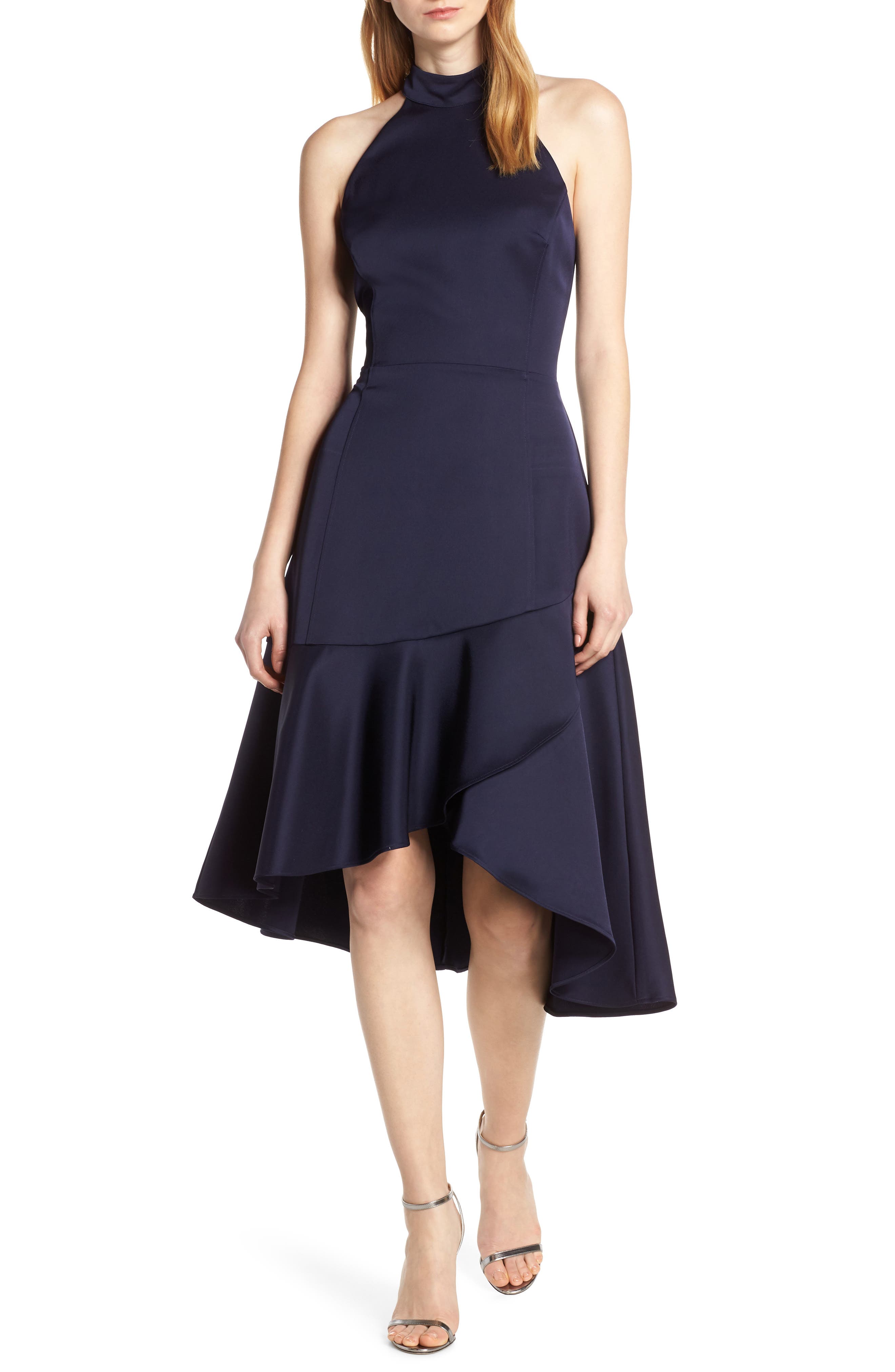 Harlyn Halter High/low Midi Dress, Blue
