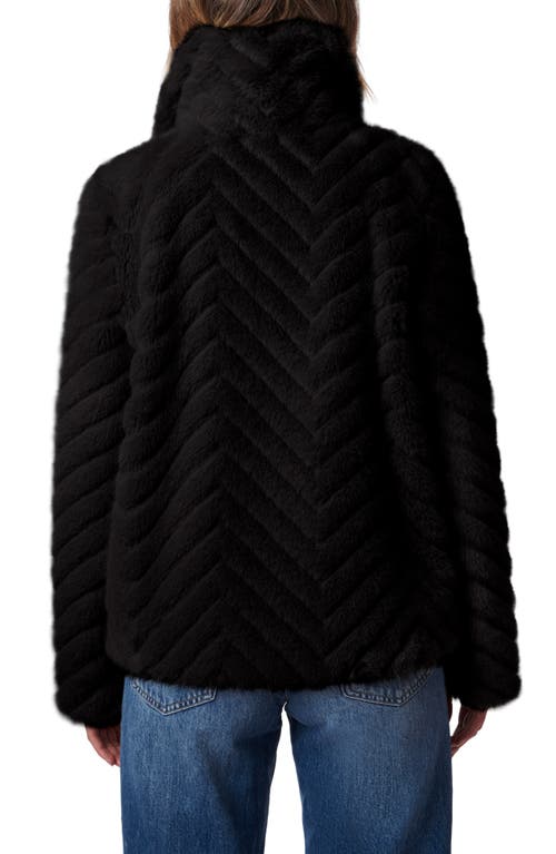 Shop Bernardo Chevron Quilted Faux Fur Jacket In Black