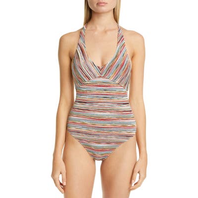 Missoni Metallic Stripe One-Piece Swimsuit, US / 46 IT - Red