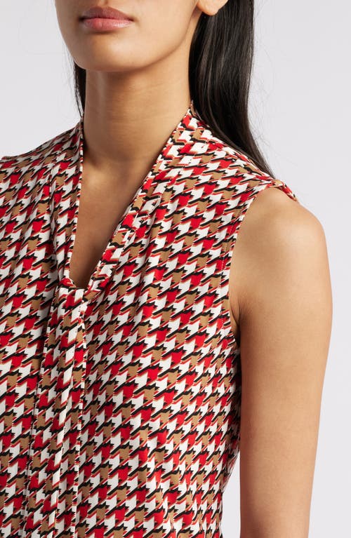 Shop Anne Klein Print Tie Neck Sleeveless Top In Bright Crimson Multi