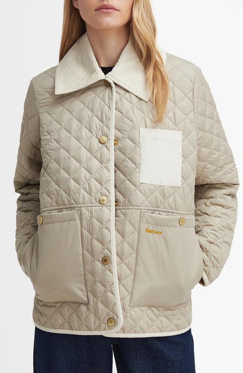 Shop Barbour Fleur Quilted Jacket In Light Sand/blanc