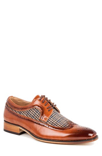 Gino Vitale Houndstooth Wingtip Derby In Brown