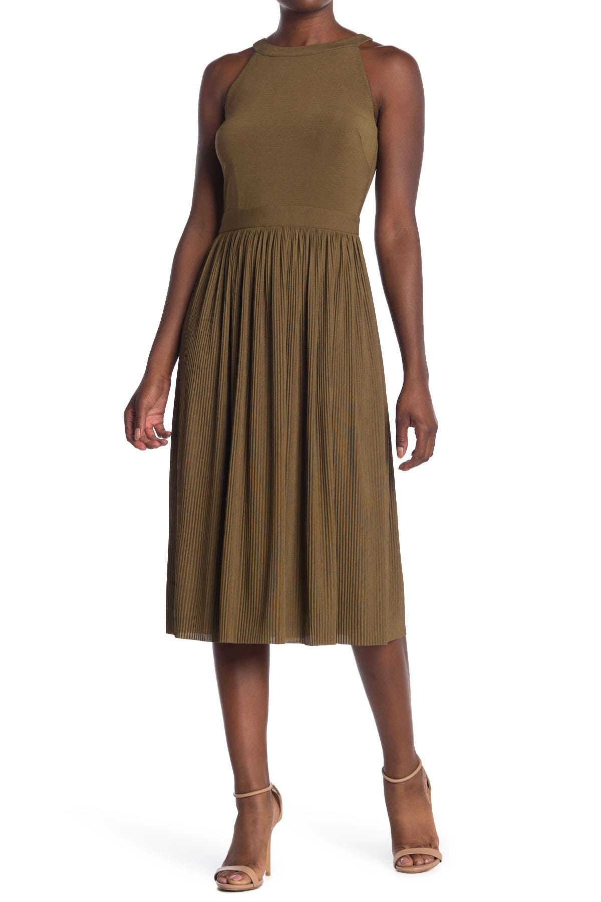 sleeveless pleated midi dress