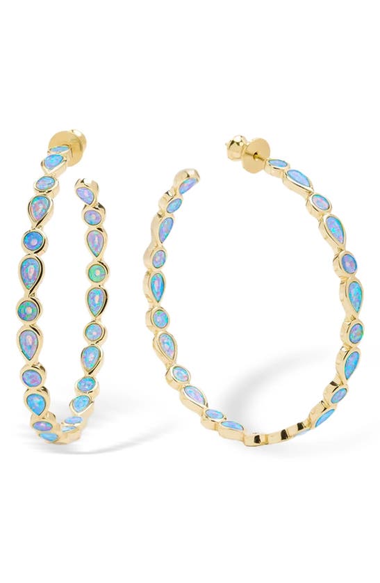 Shop Melinda Maria Isla Imitation Opal Hoop Earrings In Blue Opal/ Gold