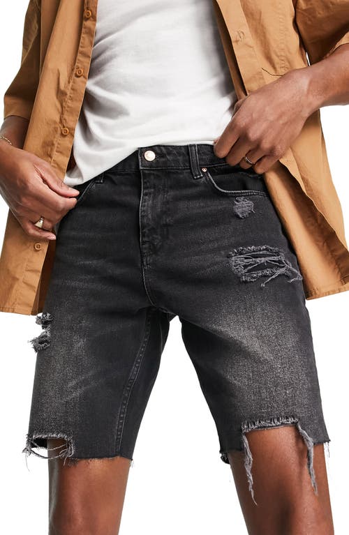 ASOS DESIGN Men's Distressed Slim Fit Denim Shorts in Black