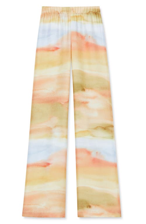 Shop Lafayette 148 New York Riverside Horizon Print Silk Twill Pants In Straw Multi