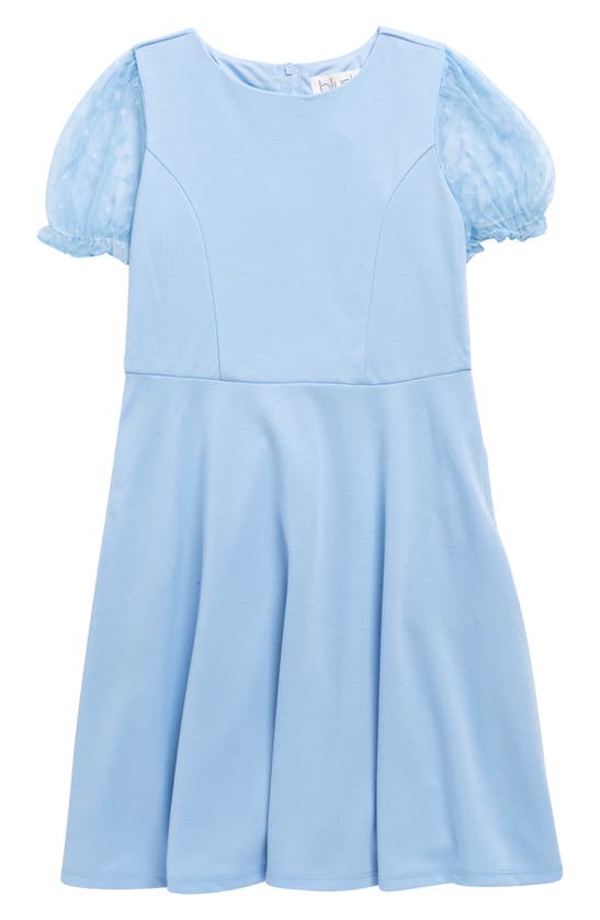 Blush By Us Angels Kids' Mesh Puff Sleeve Seamed Dress In Blue
